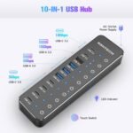 RSHTECH 10 Ports Powered USB 3.2/USB C Hub Splitter 60W with 3 x 10Gbps USB 3.2 Ports (2C + 1A),7 x USB 3.0 Ports (4C + 3A), 3.3ft Cable and Individual Touch Switches for Laptop PC - Image 3