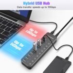 RSHTECH 10 Ports Powered USB 3.2/USB C Hub Splitter 60W with 3 x 10Gbps USB 3.2 Ports (2C + 1A),7 x USB 3.0 Ports (4C + 3A), 3.3ft Cable and Individual Touch Switches for Laptop PC - Image 4