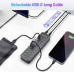 RSHTECH 10 Ports Powered USB 3.2/USB C Hub Splitter 60W with 3 x 10Gbps USB 3.2 Ports (2C + 1A),7 x USB 3.0 Ports (4C + 3A), 3.3ft Cable and Individual Touch Switches for Laptop PC - Image 5