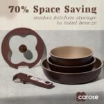 CAROTE 11pcs Ceramic Cookware Set, Pots and Pans Set Non stick, Induction Kitchen Cookware with Removable Handle, RV Dishwasher ＆ Oven Safe, RV/Camping Cookware, PFOA Free, Brown - Image 4