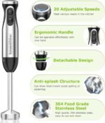 Bonsenkitchen Immersion Handheld Blender with Whisk, 20-Speed & Turbo Mode Hand Blender Stick 500W, 304 Stainless Steel Hand Blender for Soup, Smoothie, Puree, Baby Food - Image 3
