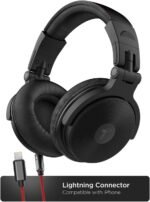 Thore Over Ear iPhone Headphones with Lightning Connector (Apple MFi Certified) – Closed Back Studio DJ Monitor Earphones (50mm Neodymium Drivers) (V200 Black/Red) - Image 4