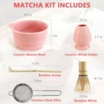 Matcha Whisk Set Cute 18 oz Matcha Bowl Kit 5 pcs Great for Tea Lover Pink - Image 6