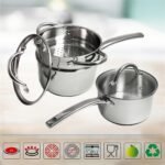 Stainless Steel Saucepan Glass Lid Casting Steel handle Induction Impact Bonded 8 PCS Set Steamer - Image 5