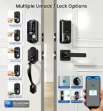 Veise VE07-H Fingerprint Smart Locks for Front Door with Handle Set, App Control, Keyless Entry Keypad Deadbolt, Digital Electronic Touchscreen, Easy Install, Auto Lock, Matte Black - Image 3