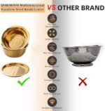 3PC/Set Colander set Stainless Steel Vegetable Slicer Fruit Potato Peeler Carrot Grater Strainer Utensil Round Rice Washer Bowl Drain Basket-Gold - Image 4