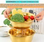 3PC/Set Colander set Stainless Steel Vegetable Slicer Fruit Potato Peeler Carrot Grater Strainer Utensil Round Rice Washer Bowl Drain Basket-Gold - Image 5