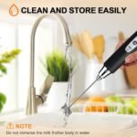 YUSWKO Black Handheld Milk Frother Wand with Stand for Coffee, Rechargeable Electric Whisk with 3 Heads 3 Speeds Drink Mixer Coffee Frother For Latte, Cappuccino, Hot Chocolate, Egg - Image 4