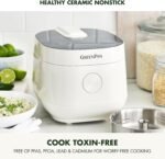 GreenPan Rice Cooker, 8 Cups Cooked (4 Uncooked), Low-Carb & Soup Mode,10 ONE-TOUCH Cooking Presets, PFAS-Free Ceramic Steamer Basket, Fuzzy Logic, Auto Keep Warm, Oats, 24HR Delay Timer, Cream - Image 3