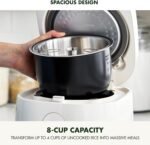 GreenPan Rice Cooker, 8 Cups Cooked (4 Uncooked), Low-Carb & Soup Mode,10 ONE-TOUCH Cooking Presets, PFAS-Free Ceramic Steamer Basket, Fuzzy Logic, Auto Keep Warm, Oats, 24HR Delay Timer, Cream - Image 4