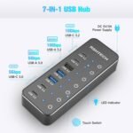 RSHTECH 7-Port Powered USB 3.2/USB-C Hub Splitter with 3 x 10Gbps USB-3.2 Ports (2C + 1A),4 USB-3.0 Ports (2C + 2A), 3.3ft Cable, Touch Switches, and 5V Power Adapter for Laptop PC - Image 4