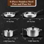 6-Piece Stainless Steel Pots and Pans Set, Kitchen Cookware Set with Stay-Cool Handles Compatible with Gas, Electric & Induction, Dishwasher Safe, Non-Toxic & Durable for Everyday Cooking - Image 3