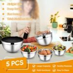TeamFar Mixing Bowl Set of 5, 4.5/3/1.5/1/0.7 QT, Stainless Steel Metal Nesting Salad Bowl with Lid Set, Ideal for Mixing Serving, Non-Toxic & Sturdy, Airtight Lid & Easy Clean, Black - Image 4