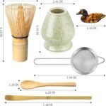 Matcha Whisk Set, Matcha Making Kit Whisk (Chasen Holder), Ceramic Whisk Holder (Mottled Green), Bamboo Scoop, Powder Starter Sifter, Spoon Japanese Tea Tools For Ceremony Gift - Image 3