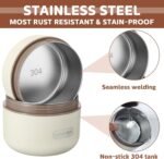 Dandat 4 Pcs Insulated Bento Box Portable Stainless Steel Food Container Round Stackable Leakproof Thermal Food Container for Adult Men Women with Insulated Bag, 74 oz(Beige) - Image 4