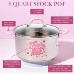 Paris Hilton Stainless Steel Stock Pot with Iconic Color Changing "That's Hot" Heat Indicator Decal, Features Soft Grip Handles and Measure Marks, 8-Quart, Pink - Image 3
