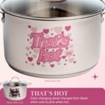 Paris Hilton Stainless Steel Stock Pot with Iconic Color Changing "That's Hot" Heat Indicator Decal, Features Soft Grip Handles and Measure Marks, 8-Quart, Pink - Image 4