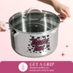 Paris Hilton Stainless Steel Stock Pot with Iconic Color Changing "That's Hot" Heat Indicator Decal, Features Soft Grip Handles and Measure Marks, 8-Quart, Pink - Image 5