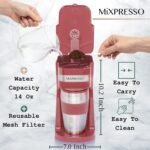 Mixpresso Red Personal Single Serve Coffee Maker with 14oz Travel Mug, Drip Small Coffee Maker with Auto Shut Off, Reusable Filter, Works with Ground Coffee Only – Not for K-Cup Pods - Image 4
