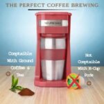 Mixpresso Red Personal Single Serve Coffee Maker with 14oz Travel Mug, Drip Small Coffee Maker with Auto Shut Off, Reusable Filter, Works with Ground Coffee Only – Not for K-Cup Pods - Image 5