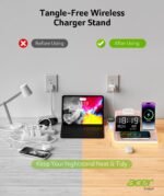 Acer 7-in-1 Wireless Charging Station with LED Clock - 30W Fast Wireless Charger for iPhone 16/15/14/13/12/Pro Max, Apple Watch, AirPods - Bluetooth Auto Time Sync & Night Lights (Pink) - Image 4