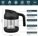 Cold Brew Coffee Maker Stainless Steel Strainer Large,Durable Iced Coffee Maker Cold Brew Pitcher,Dishwasher Safe 38 Oz Iced Tea Maker - Image 3