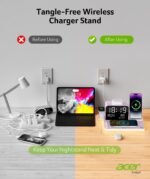 Acer 7-in-1 Wireless Charging Station with LED Clock - 30W Fast Wireless Charger for iPhone 16/15/14/13/12/Pro Max, Apple Watch, AirPods - Bluetooth Auto Time Sync & Night Lights (Purple) - Image 5