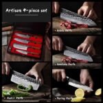 MITSUMOTO SAKARI Japanese Chef's Knife Set 4 Pcs, Professional Hand Forged Kitchen Chef Knife Set, High Carbon Ultra Sharp Cooking Chefs Knife Set (Rosewood Handle & Sandalwood Box) - Image 3