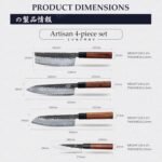 MITSUMOTO SAKARI Japanese Chef's Knife Set 4 Pcs, Professional Hand Forged Kitchen Chef Knife Set, High Carbon Ultra Sharp Cooking Chefs Knife Set (Rosewood Handle & Sandalwood Box) - Image 4