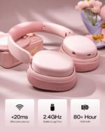 EPOMAKER X Aula G7 Pro Wireless Gaming Headset, Dual Mode BT5.3 & 2.4GHz, 7.1 Surround Sound, 80+ Hour Battery, RGB Light, with Noise Canceling Mic for PS5, PS4, Switch, PC (Pink) - Image 4