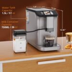 Fully Automatic Espresso Coffee Machine with Milk Frother, 20 Bar Pressure, 15 Adjustable Grind Levels, TFT Touchscreen, 8-In-1 Cappuccino Latte Maker, Removable Water Tank - Image 5