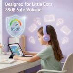 Wired Kids Headphones with USB C Plug, 85dB Safe Volume, Adjustable Headband, Tangle-Free Cord Headphones for School, Tablet, Travel (Light Purple & Pink, Without Microphone) - Image 3