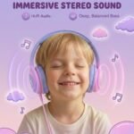 Wired Kids Headphones with USB C Plug, 85dB Safe Volume, Adjustable Headband, Tangle-Free Cord Headphones for School, Tablet, Travel (Light Purple & Pink, Without Microphone) - Image 4