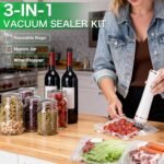 3-IN-1 Compact Vacuum Sealer for Food with Reusable Bags & Mason Jar Kit, Ultra-long 100-minutes Vacuuming Time, 6X Freshness Keep for Home Kitchen RV Travel Seal Meal - Image 3
