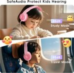 Kids Wired Headphones for Kids with Microphone, 85/94dB Volume Limiter Headphones for Girls Boys, Light Pink - Image 3
