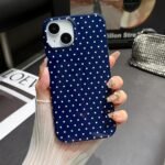 Jmltech for iPhone 14 Case Polka Dot Phone Cases Aesthetic Design Trendy Simple Case Slim Shockproof Protective Cover Navy Blue - Image 4