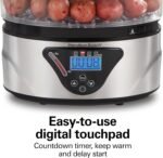 Hamilton Beach Digital Electric Food Steamer & Rice Cooker for Quick, Healthy Cooking for Vegetables and Seafood, Stackable Two-Tier Bowls, 5.5 Quart, Black & Stainless Steel - Image 4