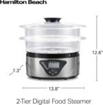 Hamilton Beach Digital Electric Food Steamer & Rice Cooker for Quick, Healthy Cooking for Vegetables and Seafood, Stackable Two-Tier Bowls, 5.5 Quart, Black & Stainless Steel - Image 5