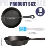 Skylety 10 Sets 6. 3 Inches Mini Cast Iron Skillets Small Black Sizzling Plate Cast Iron Skillets Frying Pan Set with Oil Brush for Indoor Outdoor Restaurant Kitchen - Image 3
