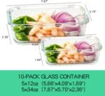 C CREST [10-Pack Glass Food Storage Containers (A Set of Five Colors), Meal Prep Containers with Lids for Kitchen, Home Use - Airtight Glass Lunch Boxes - Image 3