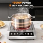 AMZCHEF Induction-Cooktop-Commercial: 1800W Induction Burner with Large 8" Heating Coil, Portable Hot Plate with 8 Temperature & Power Levels, LCD Screen & 10 Hour Timer - Image 3