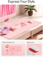 YSAGi Leather Desk Protector, Office Mat, Large Mouse Mat, Non-Slip PU Leather Blotter, Laptop Pad, Waterproof Writing Pad for Office and Home (Light Pink, 23.6" x 13.8") - Image 3