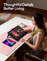 YSAGi Leather Desk Protector, Office Mat, Large Mouse Mat, Non-Slip PU Leather Blotter, Laptop Pad, Waterproof Writing Pad for Office and Home (Light Pink, 23.6" x 13.8") - Image 4