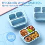 Snack Boxes (3 Pack) - Stackable Bento Boxes with 3 Compartments, Meal Prep Containers Reusable, Lightweight Lunch Containers for Kids and Adults, BPA Free (Blue) - Image 3