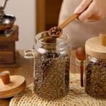 ANSQU Set of 2 Glass Food Storage Jars with Bamboo Wood Lid and Spoon, 20.3oz Glass Kitchen Canisters for Coffee, Tea, Cereal, Spice and Canning, Mason Jars, Cute Jar - Image 4