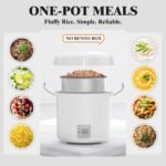 Rice Cooker Small 1-1.5 Cups Uncooked(3 Cups Cooked), Mini Rice Cooker with Removable Nonstick Pot, One Touch&Keep Warm Function, Travel Rice Cooker for Soup Grain Oatmeal Veggie, White - Image 3