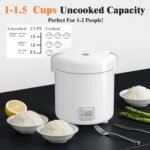 Rice Cooker Small 1-1.5 Cups Uncooked(3 Cups Cooked), Mini Rice Cooker with Removable Nonstick Pot, One Touch&Keep Warm Function, Travel Rice Cooker for Soup Grain Oatmeal Veggie, White - Image 4