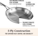 Calphalon Premier Polished 5-Ply Stainless Steel Cookware Set w/Turbo Heat Tech 4.5Qt Chef's Pan with Lid, Induction, Oven Safe 500F, PFOA Free, Polished Stainless Silver - Image 5