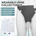 Wearable Urine Collector with Reusable Silicone Pouch Breathable Fixing Pants Urinary Drainage Bags 2000ml and 1000ml 1.2M Catheter for Travel Outdoor, Elderly Male Black - Image 3