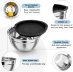 TeamFar Mixing Bowls, Stainless Steel Nesting Salad Bowls with Airtight Lids Set, For Serving/Mixing/Storing, Healthy & Long-lasting, Dishwasher Safe & Easy Clean, 4.6/3 / 1.5 QT, Black - Image 4